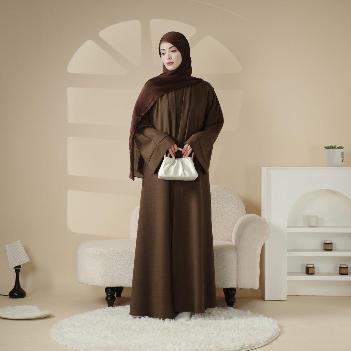 Plain Linen Abaya 3-Piece Set (MOA016), view 7