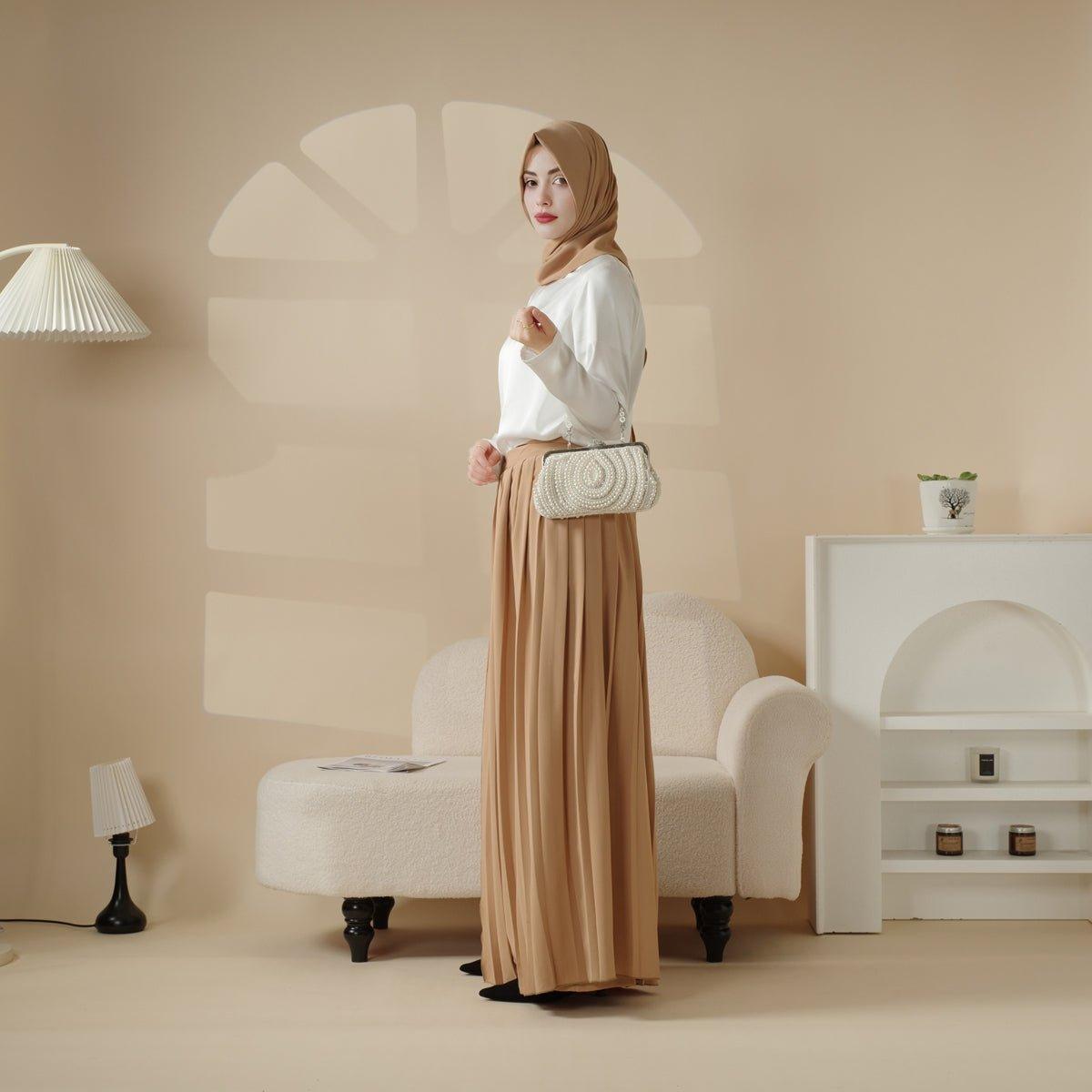 Pleated Overskirt, Wide-Cut Pants & Matching Hijab Set (MS025), view 3