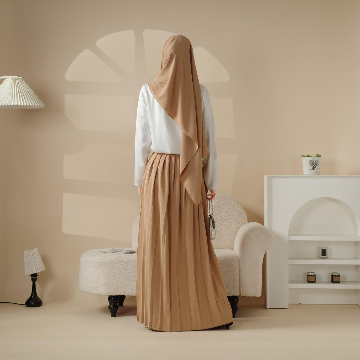 Pleated Overskirt, Wide-Cut Pants & Matching Hijab Set (MS025), view 4
