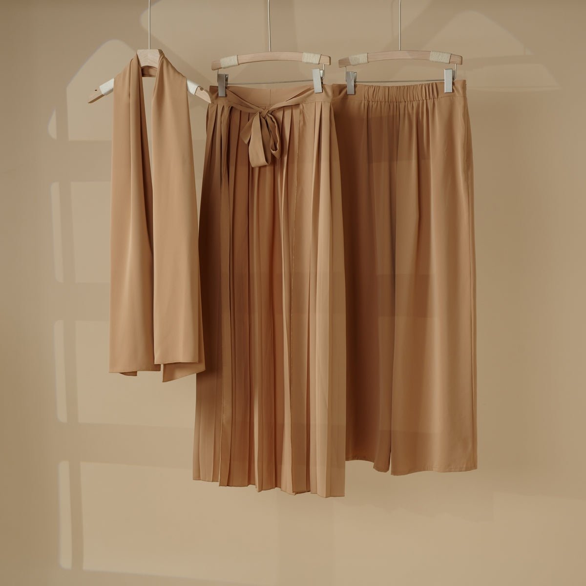 Pleated Overskirt, Wide-Cut Pants & Matching Hijab Set (MS025), view 6