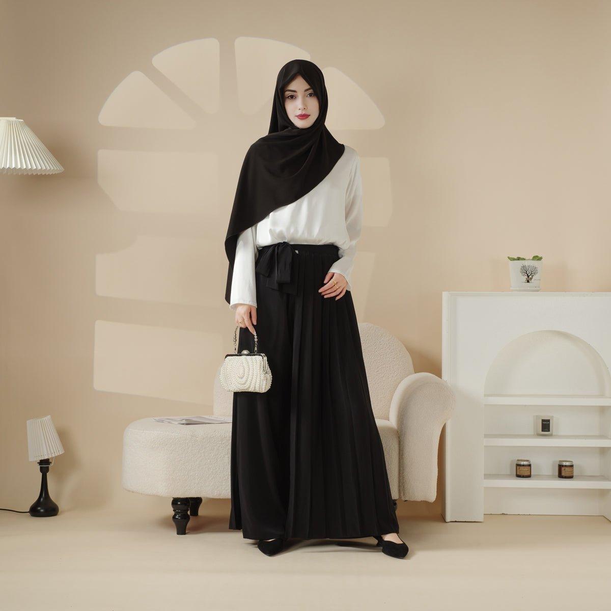 Pleated Overskirt, Wide-Cut Pants & Matching Hijab Set (MS025), view 7
