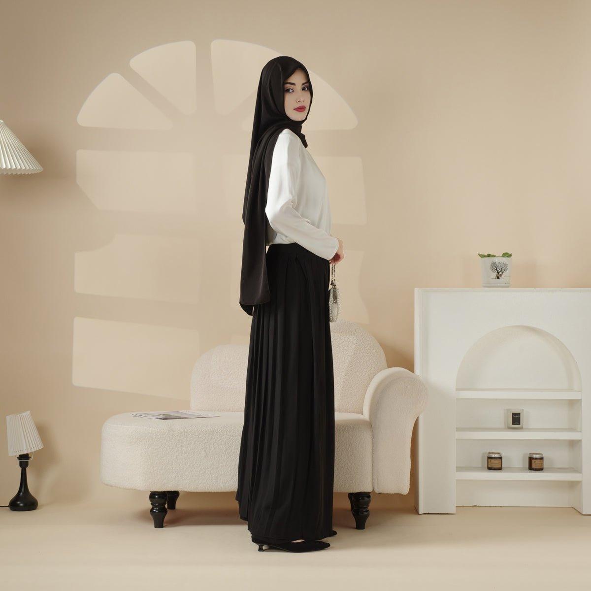 Pleated Overskirt, Wide-Cut Pants & Matching Hijab Set (MS025), view 8