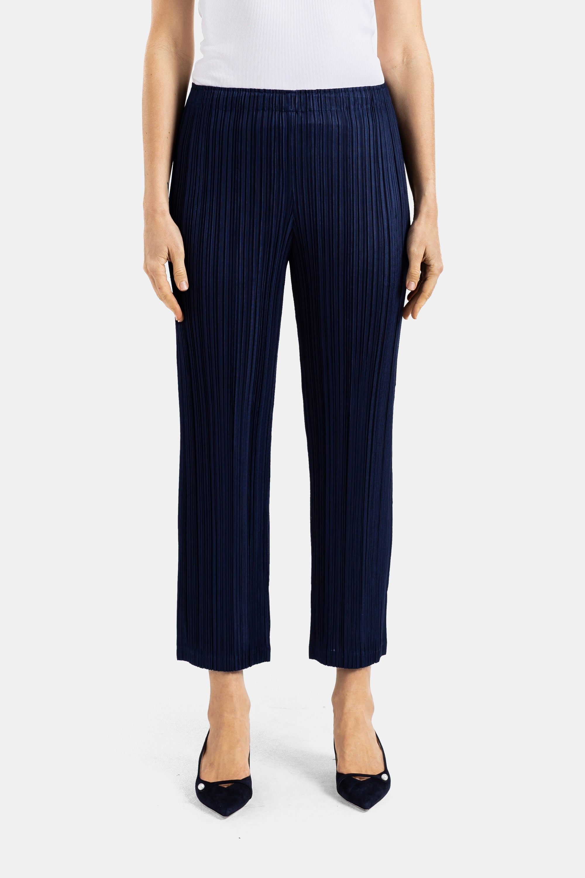 Pleats Please Issey Miyake Pleated Trousers — Navy by Pleats Please Issey Miyake