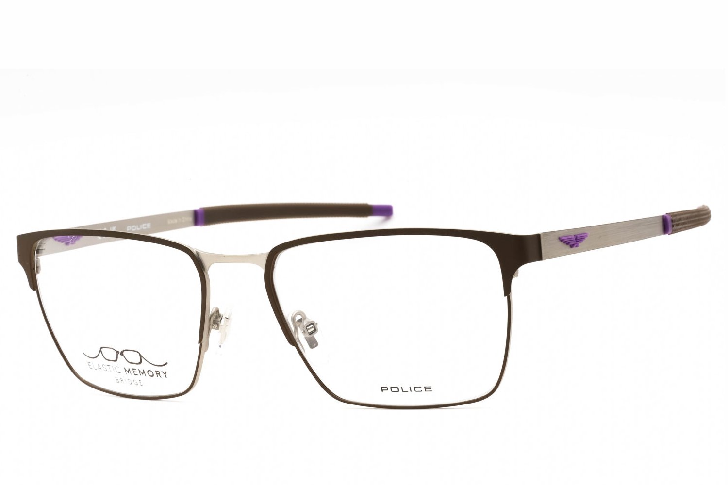 Police VPLG79 Rectangular Metal Frame Eyeglasses — Brown by Police
