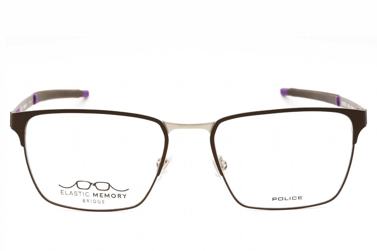 Police VPLG79 Rectangular Metal Frame Eyeglasses — Brown, view 2