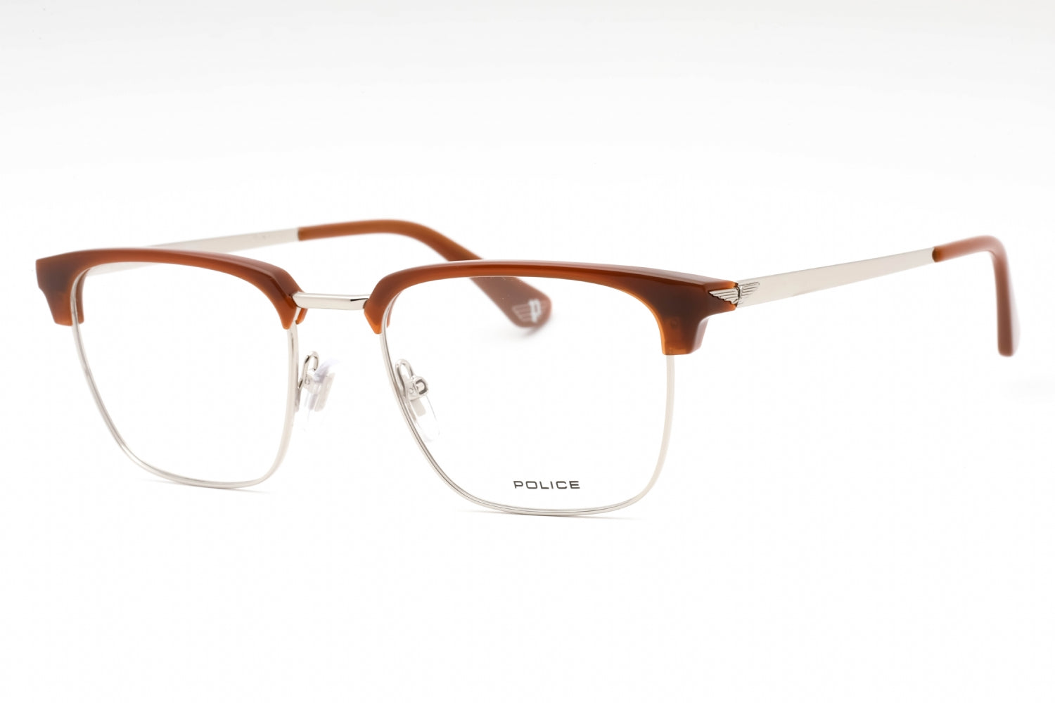 Police VPLL64 Rectangular Metal-Frame Eyeglasses — Brown by Police