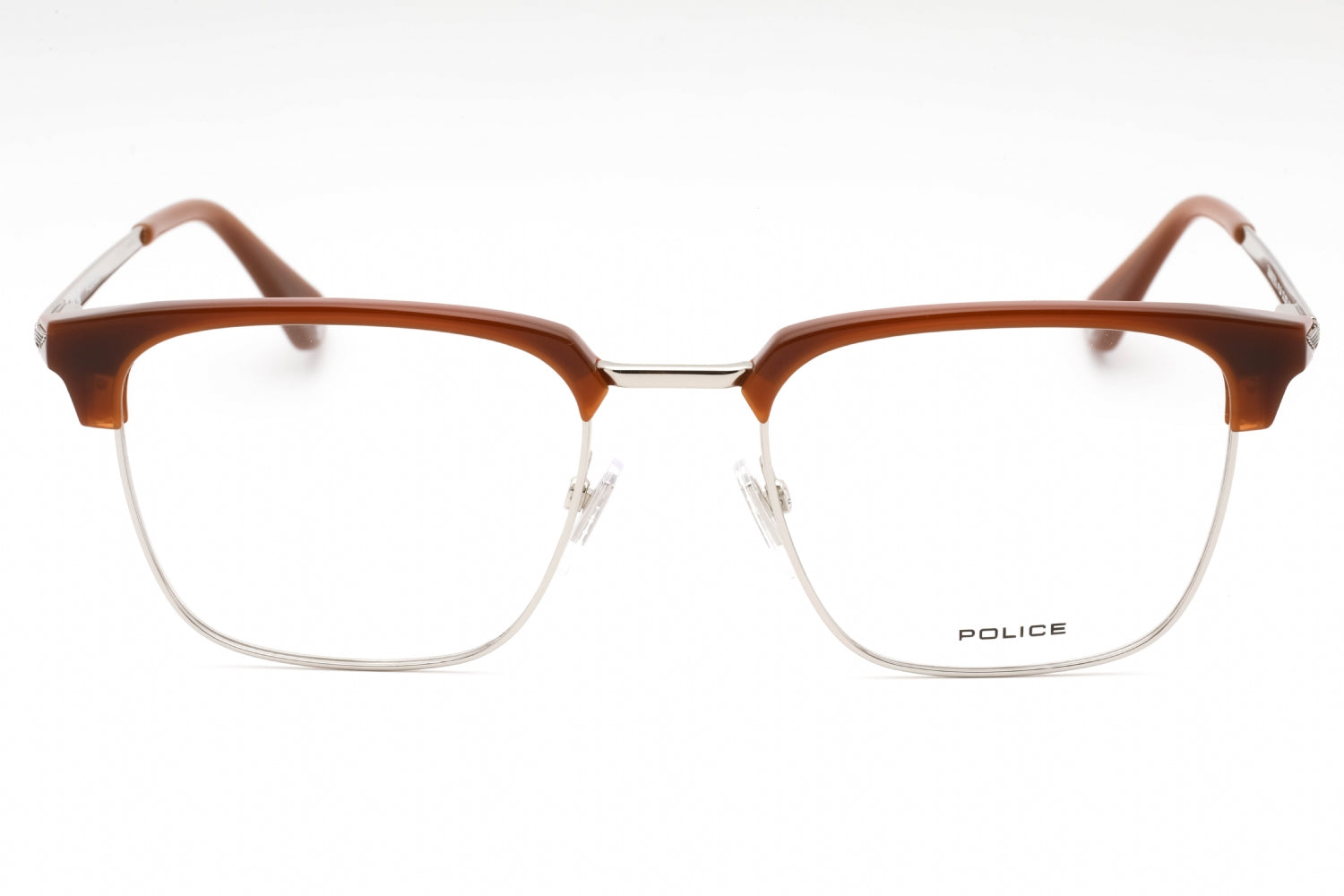 Police VPLL64 Rectangular Metal-Frame Eyeglasses — Brown, view 2