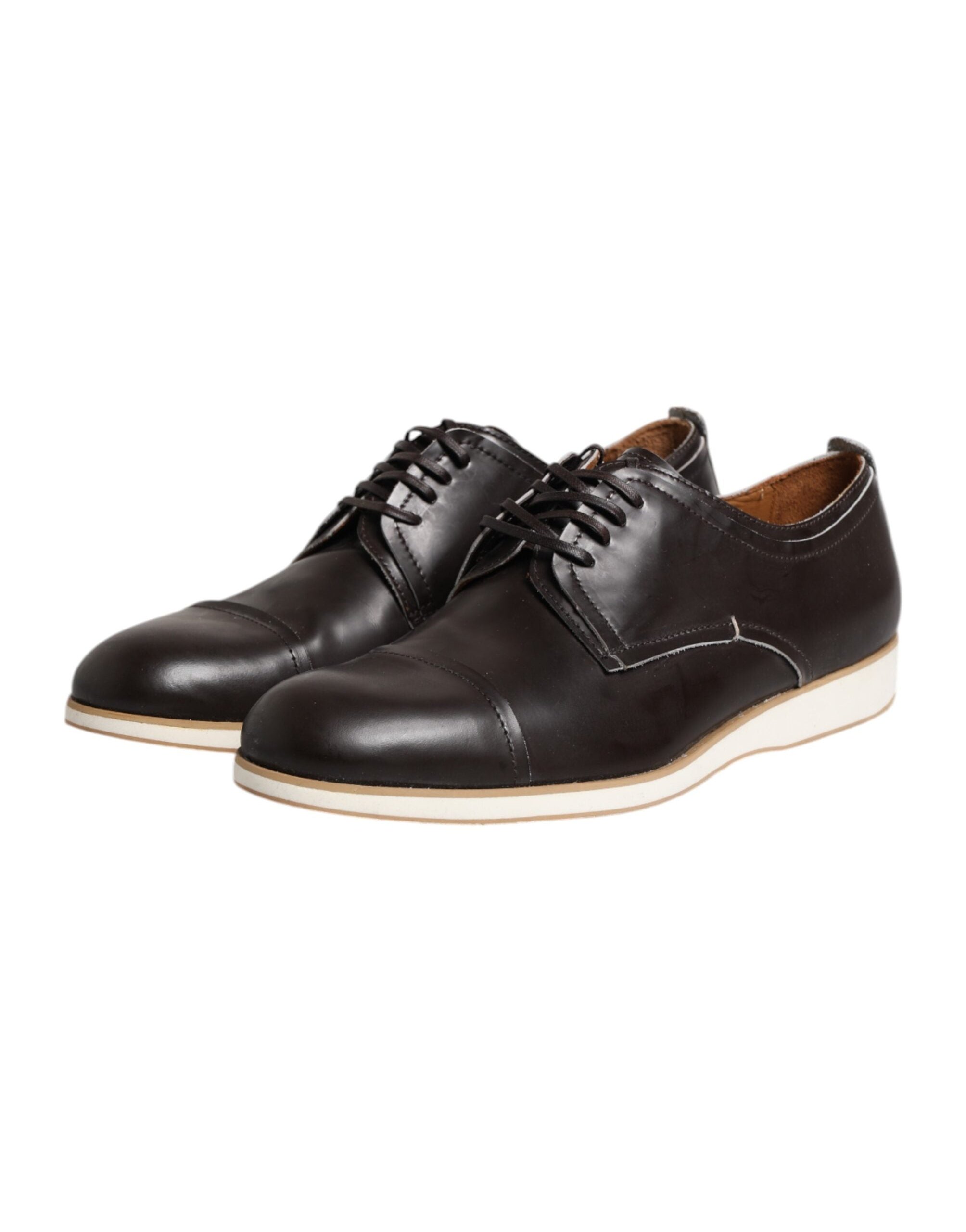 Pollini Leather Derby Flat — Brown, view 3