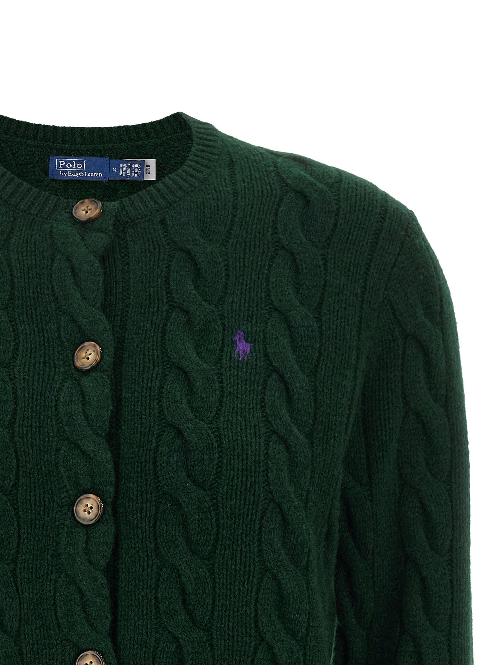 Polo Ralph Lauren Braided Wool-Cashmere Cardigan — Forest Green, view 3