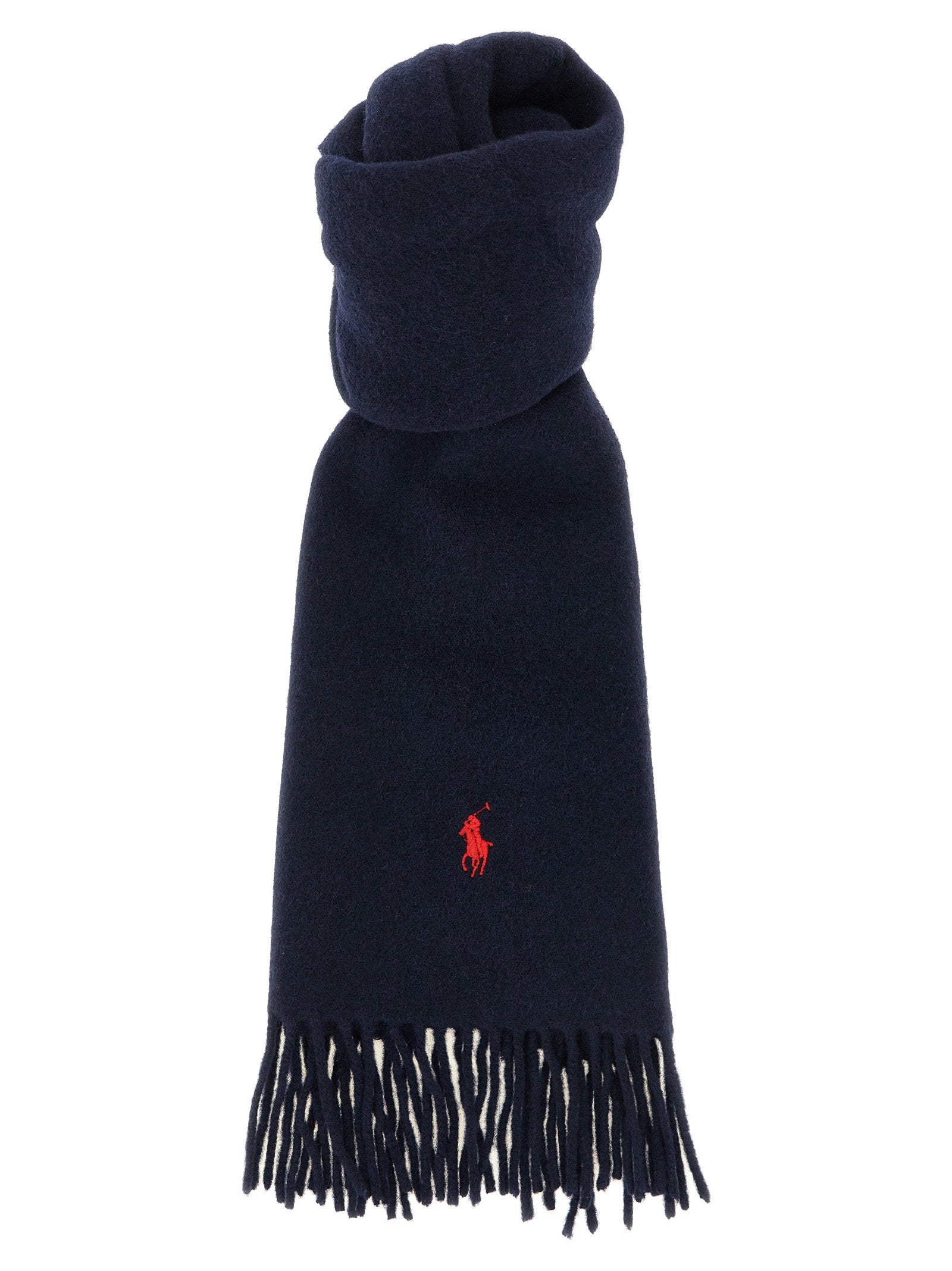 Polo Ralph Lauren Wool with Embroidered Pony Logo Scarf — Navy by Polo Ralph Lauren