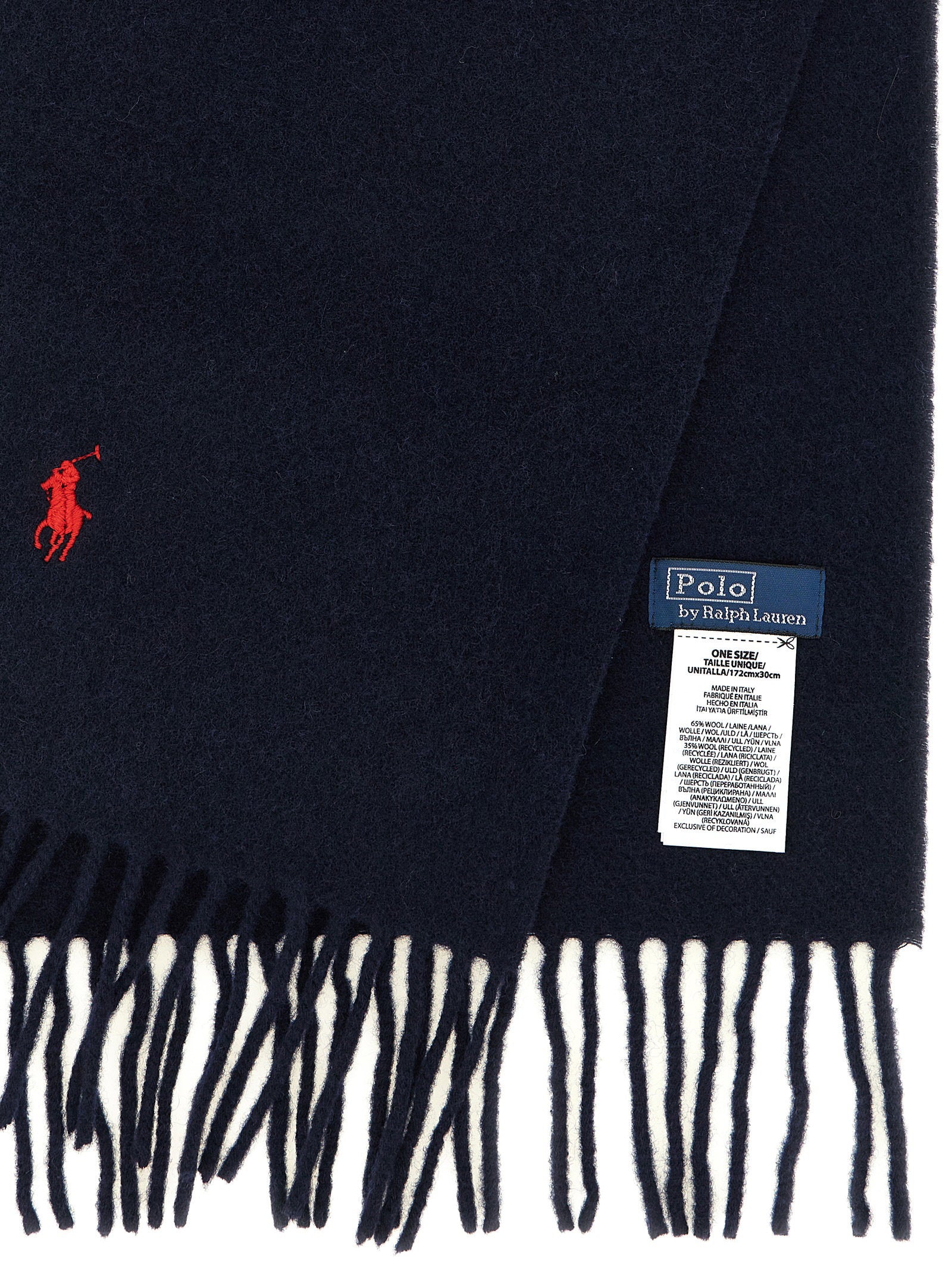 Polo Ralph Lauren Wool with Embroidered Pony Logo Scarf — Navy, view 3