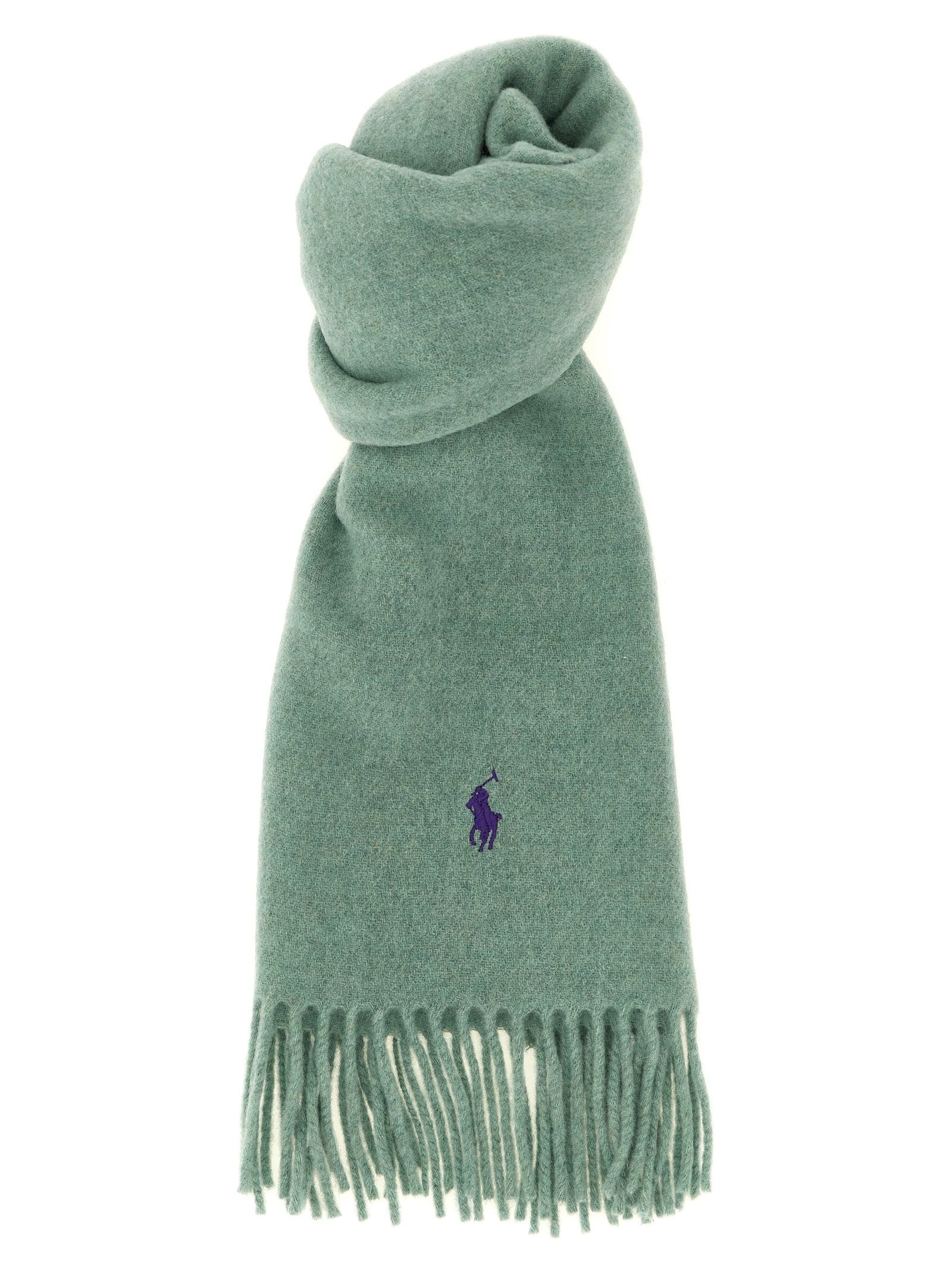 Polo Ralph Lauren Wool with Embroidered Logo Scarf — Sage Green by Polo Ralph Lauren