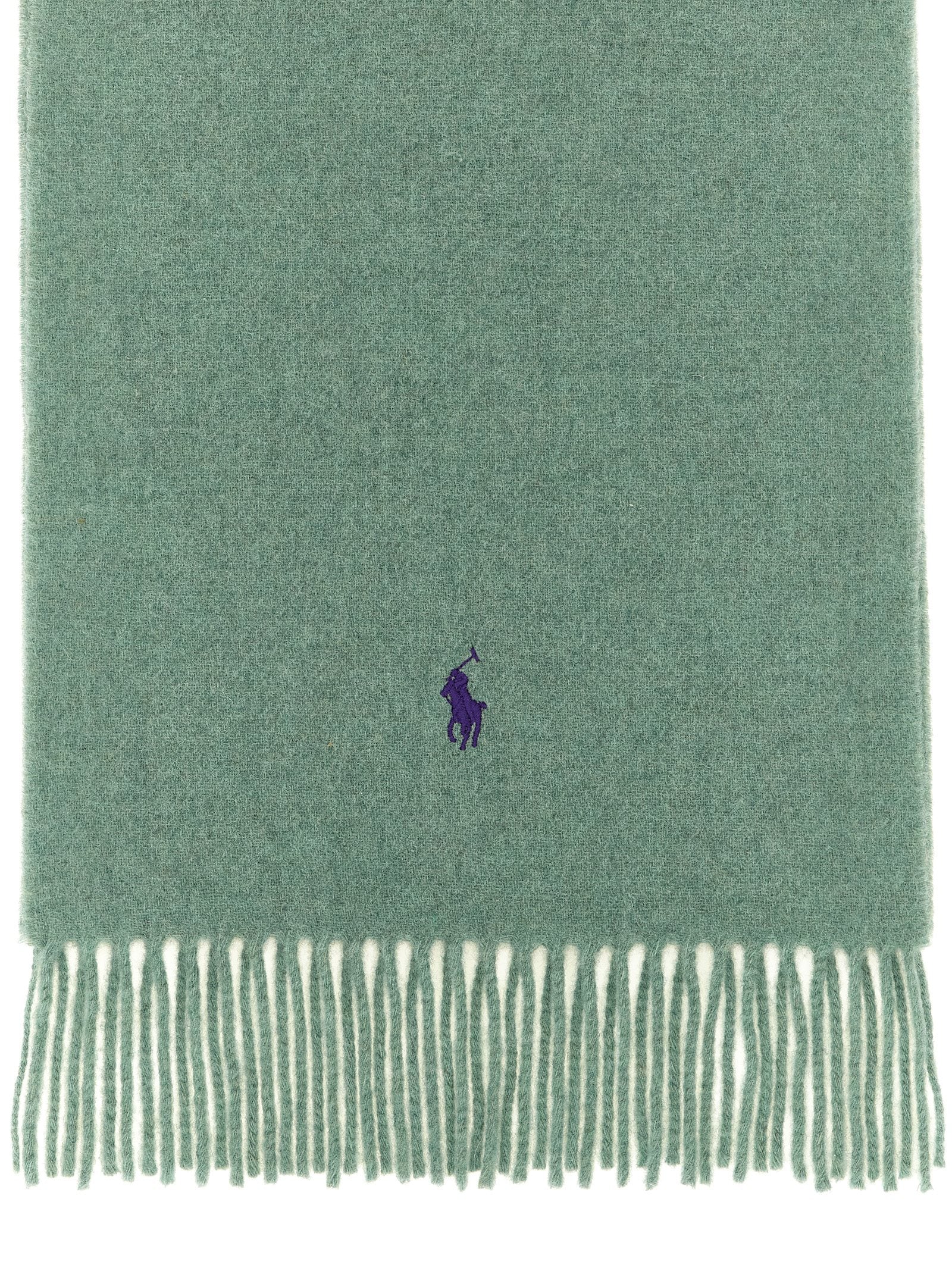 Polo Ralph Lauren Wool with Embroidered Logo Scarf — Sage Green, view 2