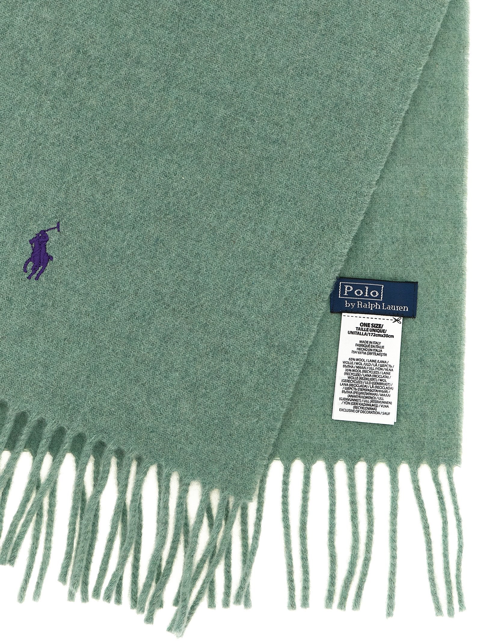 Polo Ralph Lauren Wool with Embroidered Logo Scarf — Sage Green, view 3