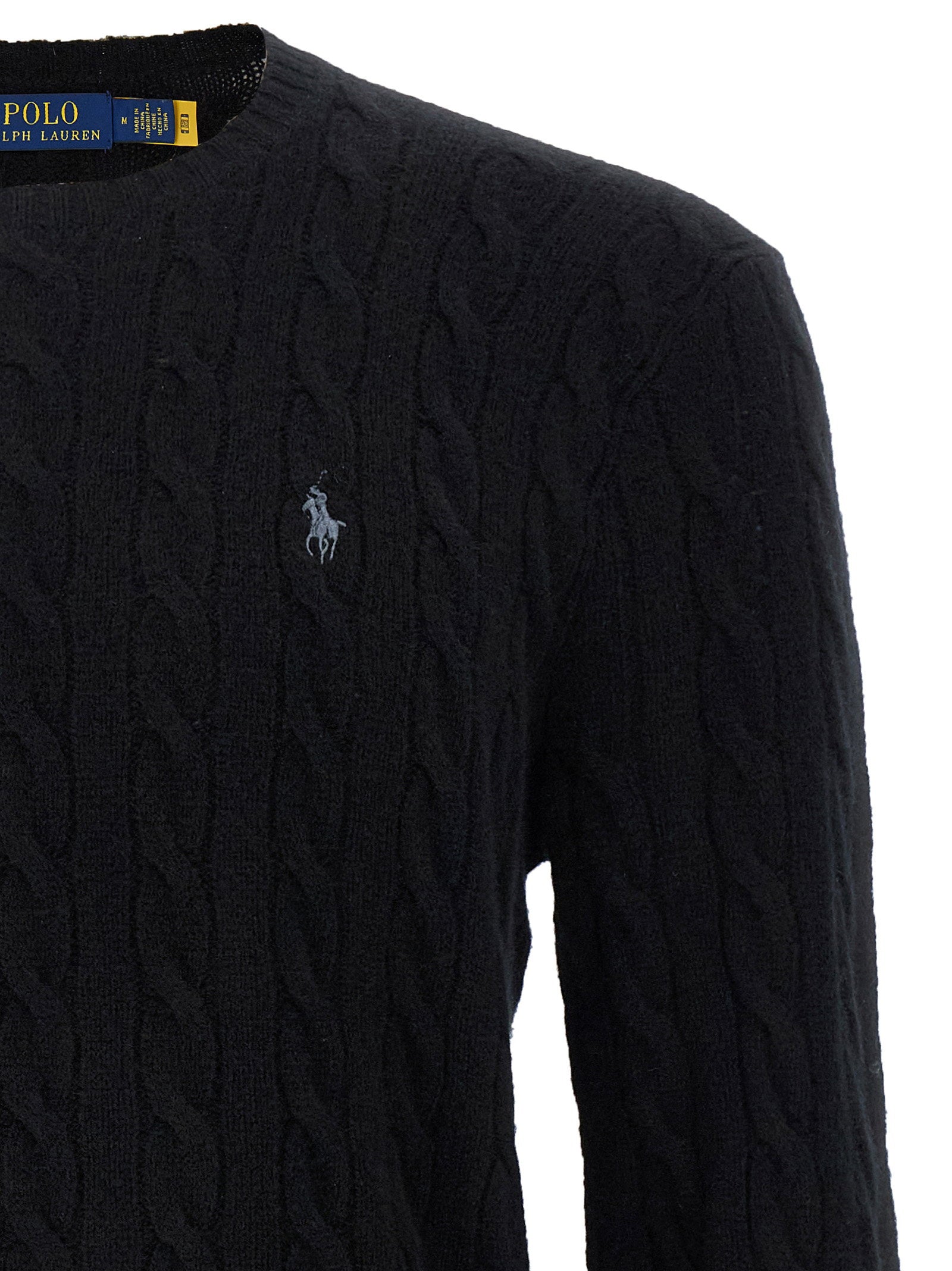 Polo Ralph Lauren Cable-Knit Cashmere Blend Sweater — Black, view 3