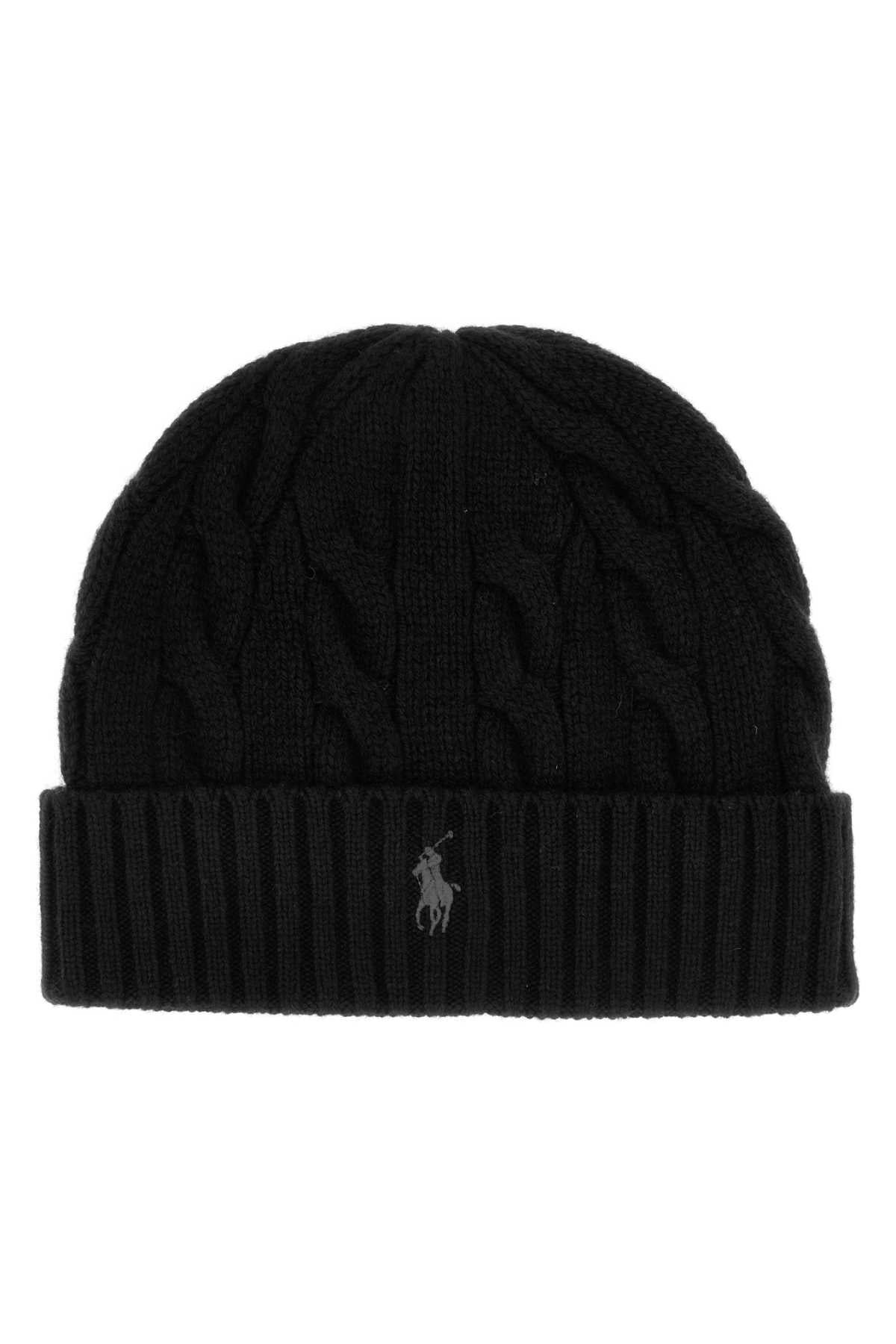 Polo Ralph Lauren SWEATER-HAT Wool Blend Cable-Knit Beanie — Black by Polo Ralph Lauren