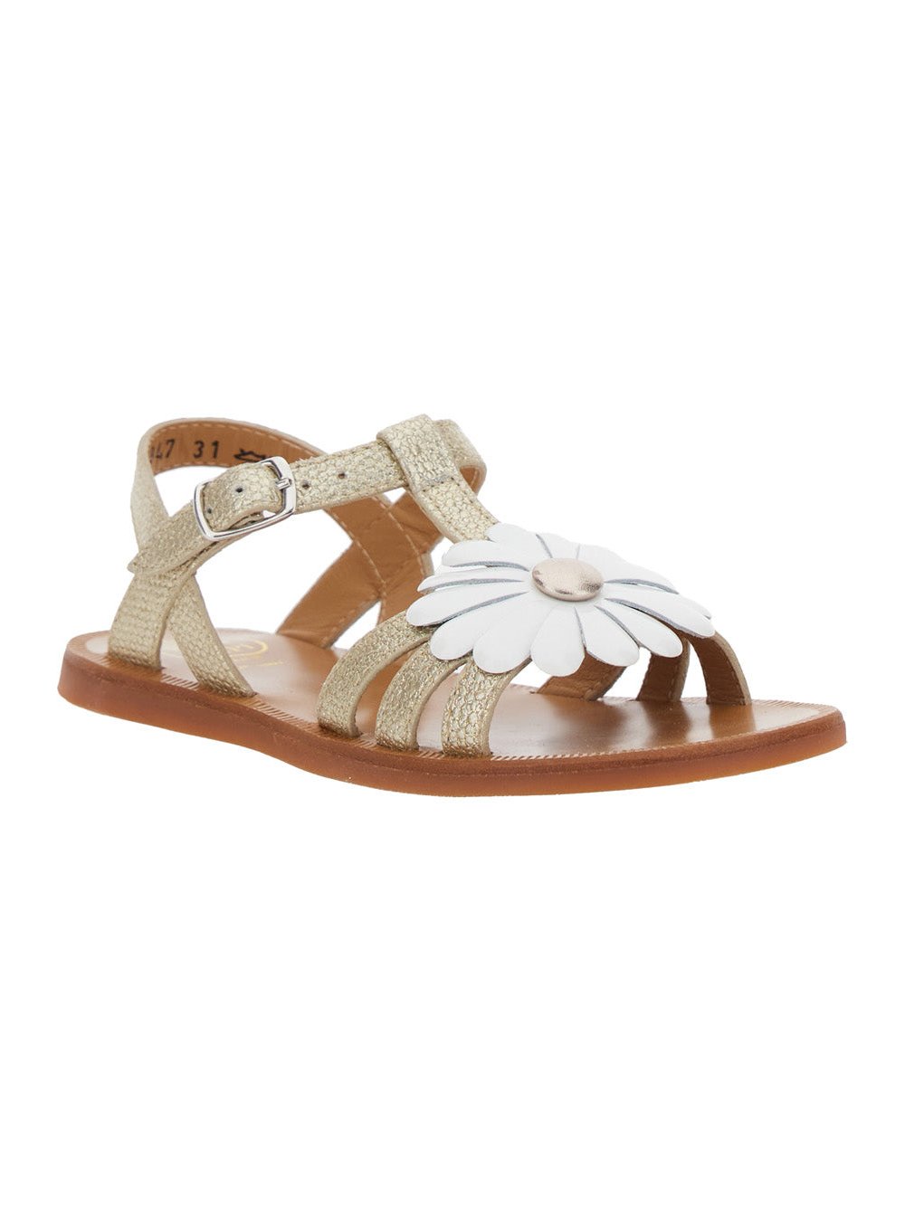 Pom D'Api Metallic Leather with Daisy Appliqué Sandal — Beige, view 2