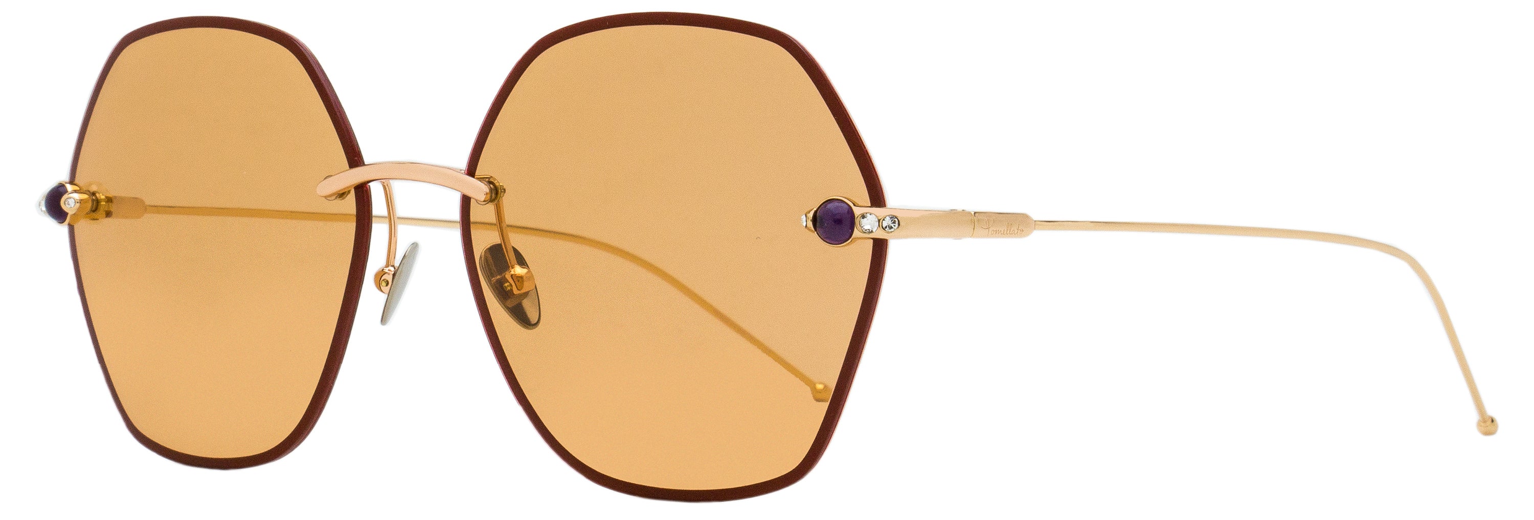 Pomellato PM0091S Cabochon-Stone Hexagonal Metal Sunglasses — Gold by Pomellato