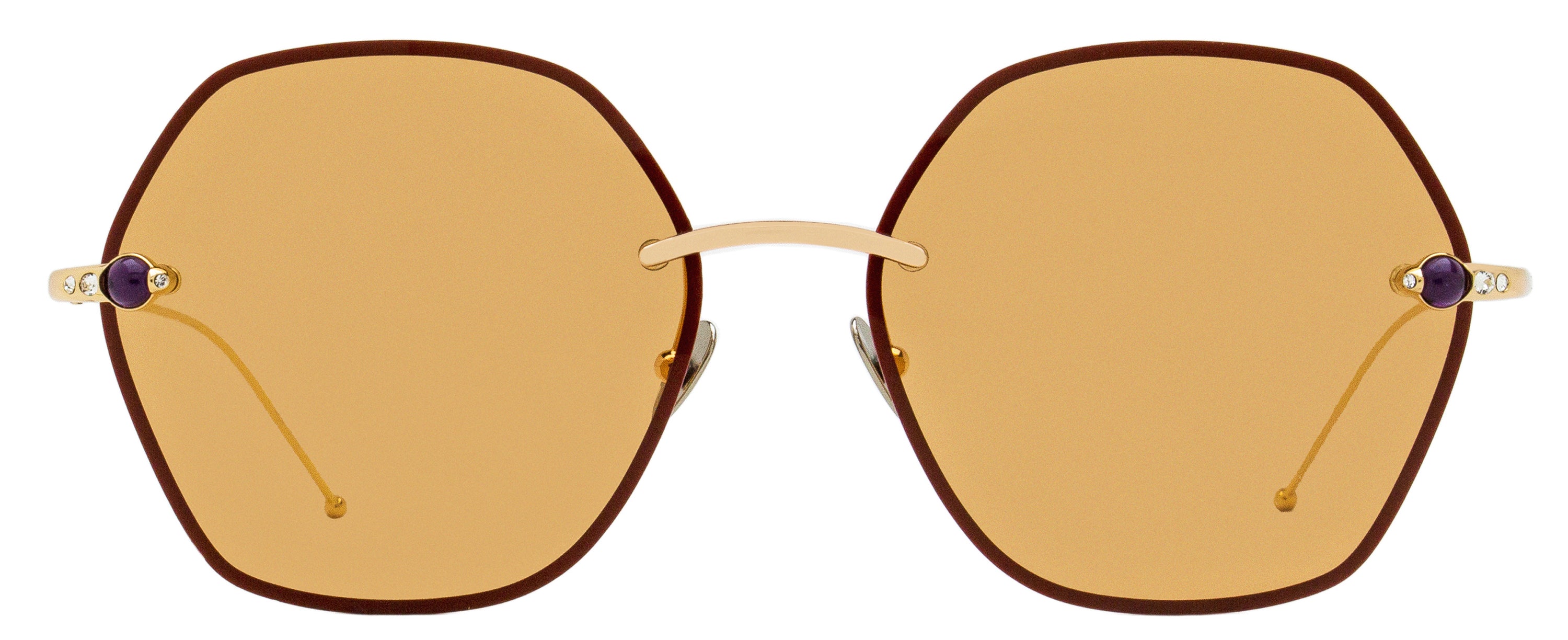 Pomellato PM0091S Cabochon-Stone Hexagonal Metal Sunglasses — Gold, view 2