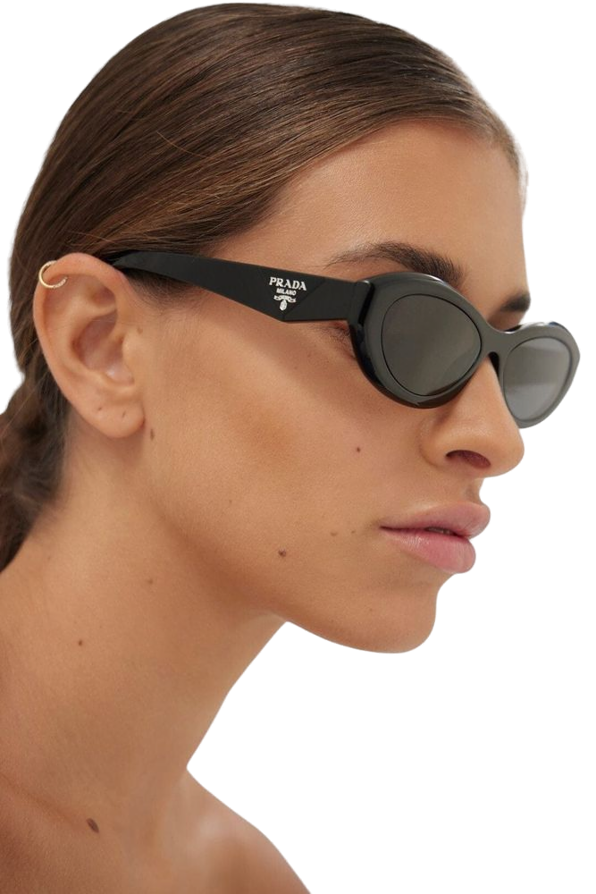 Prada 0PR Oval Acetate Sunglasses — Black, view 5