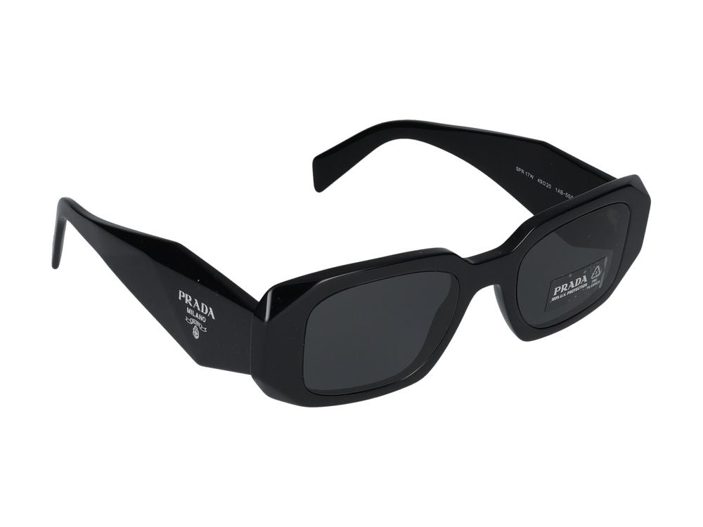 Prada 0PR Rectangular Acetate Sunglasses — Black, view 3