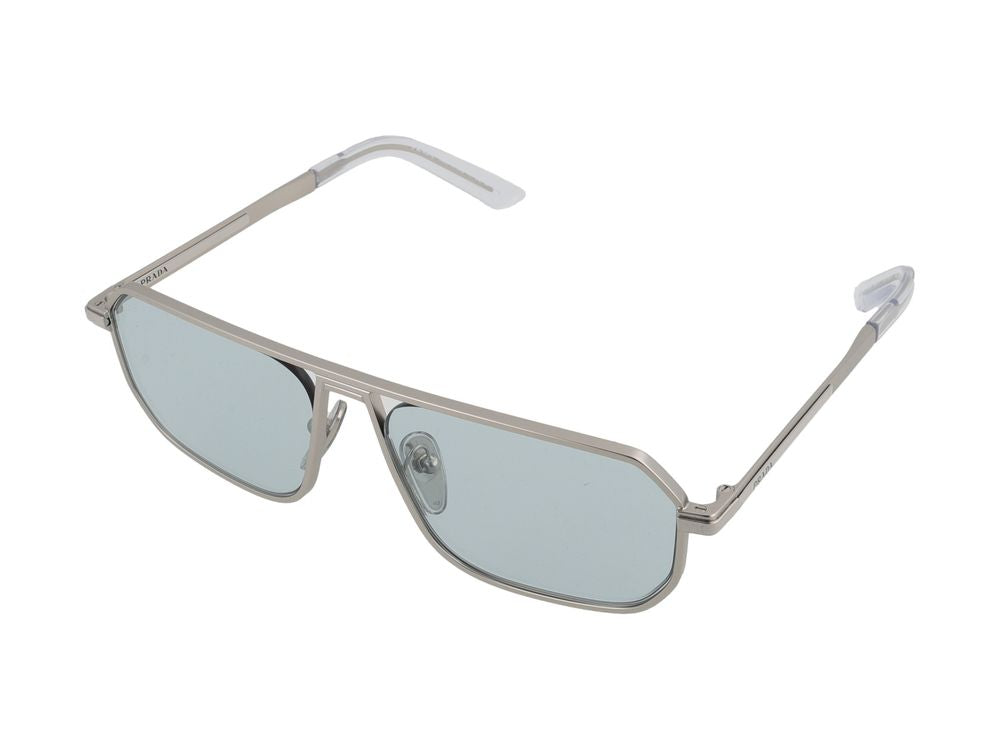 Prada 0PR Rectangular Metal Sunglasses — Silver, view 2