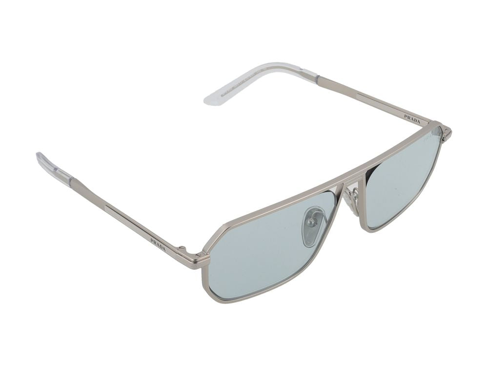 Prada 0PR Rectangular Metal Sunglasses — Silver, view 4