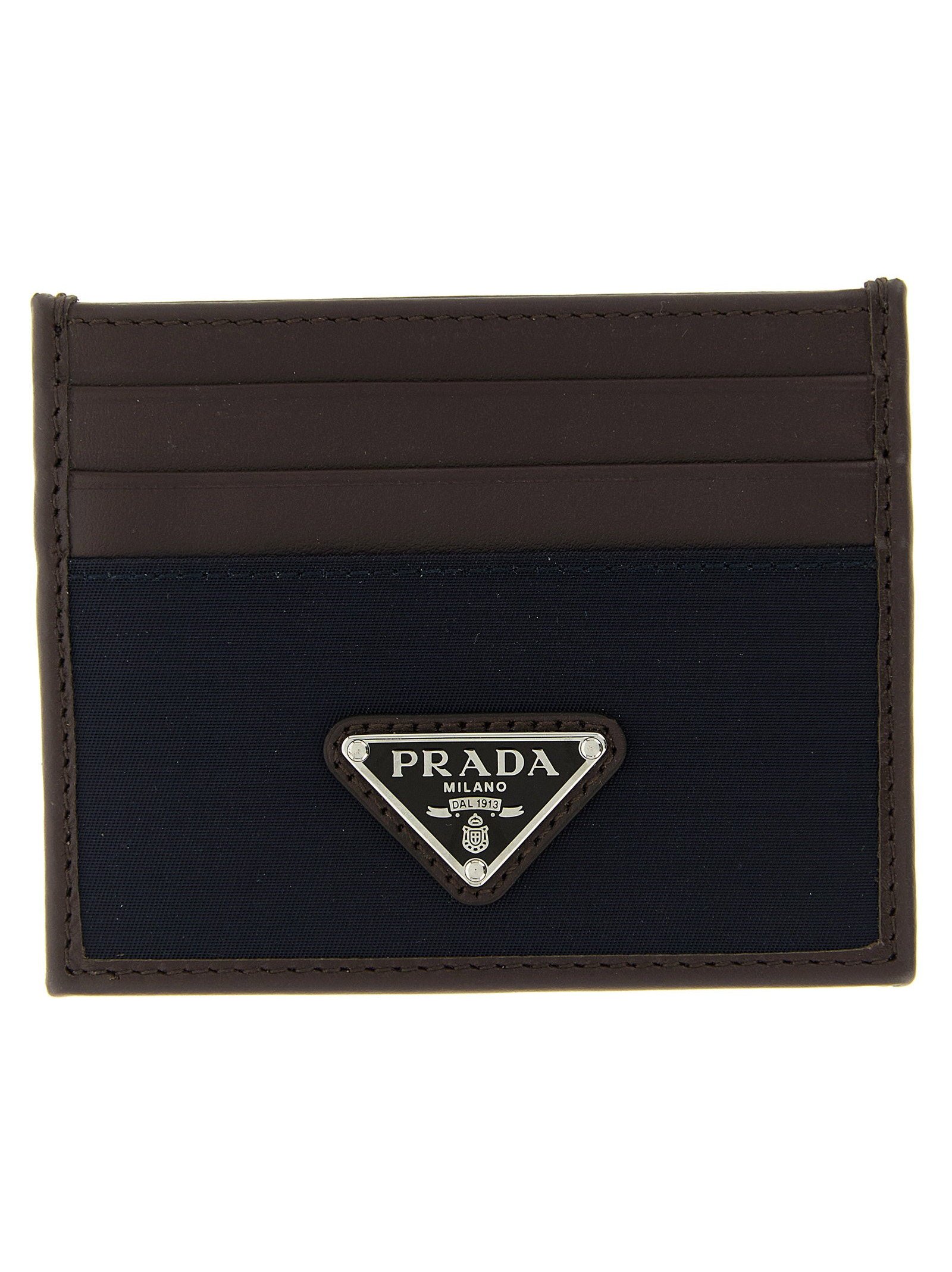 Prada Nylon and Leather Card Case — Brown by Prada