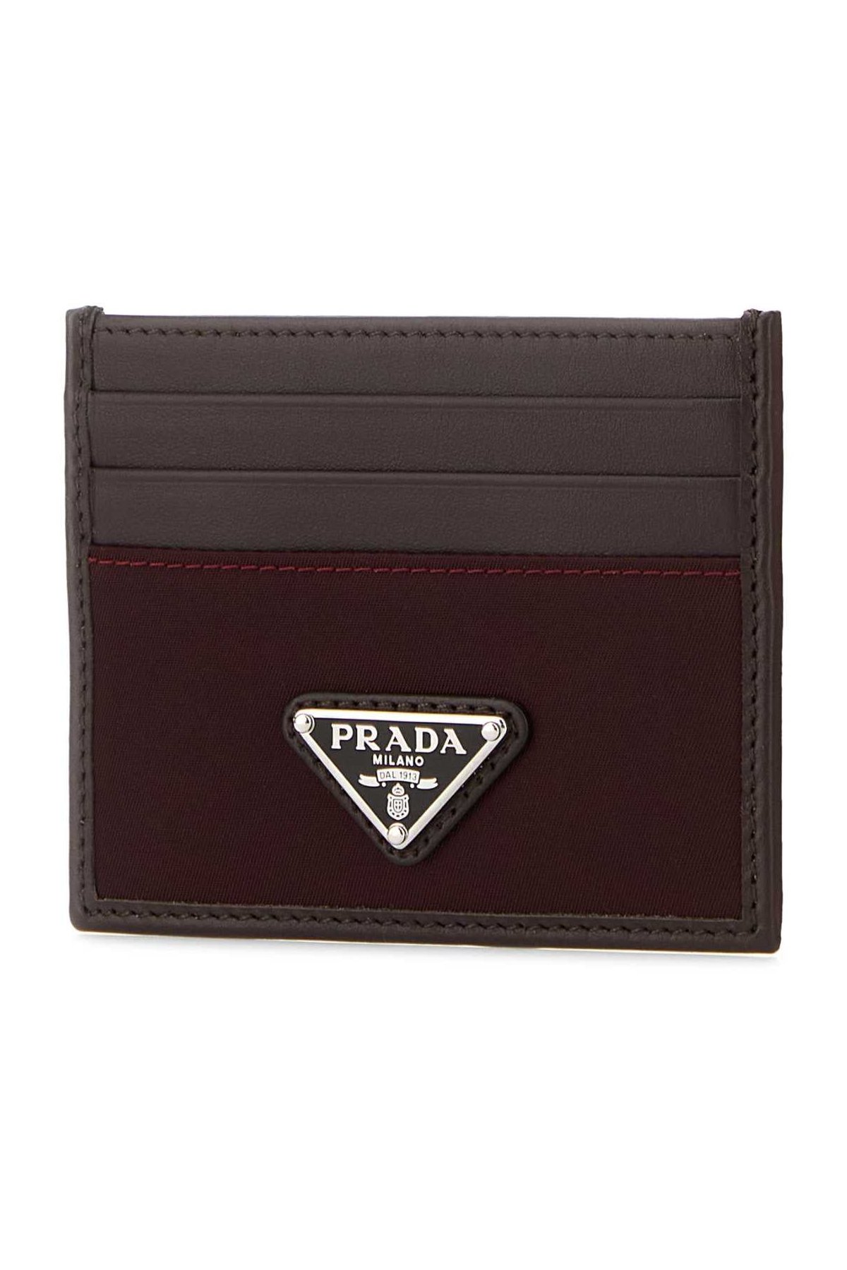 Prada Logo-Stamped Calf Leather Card Case — Burgundy, view 2