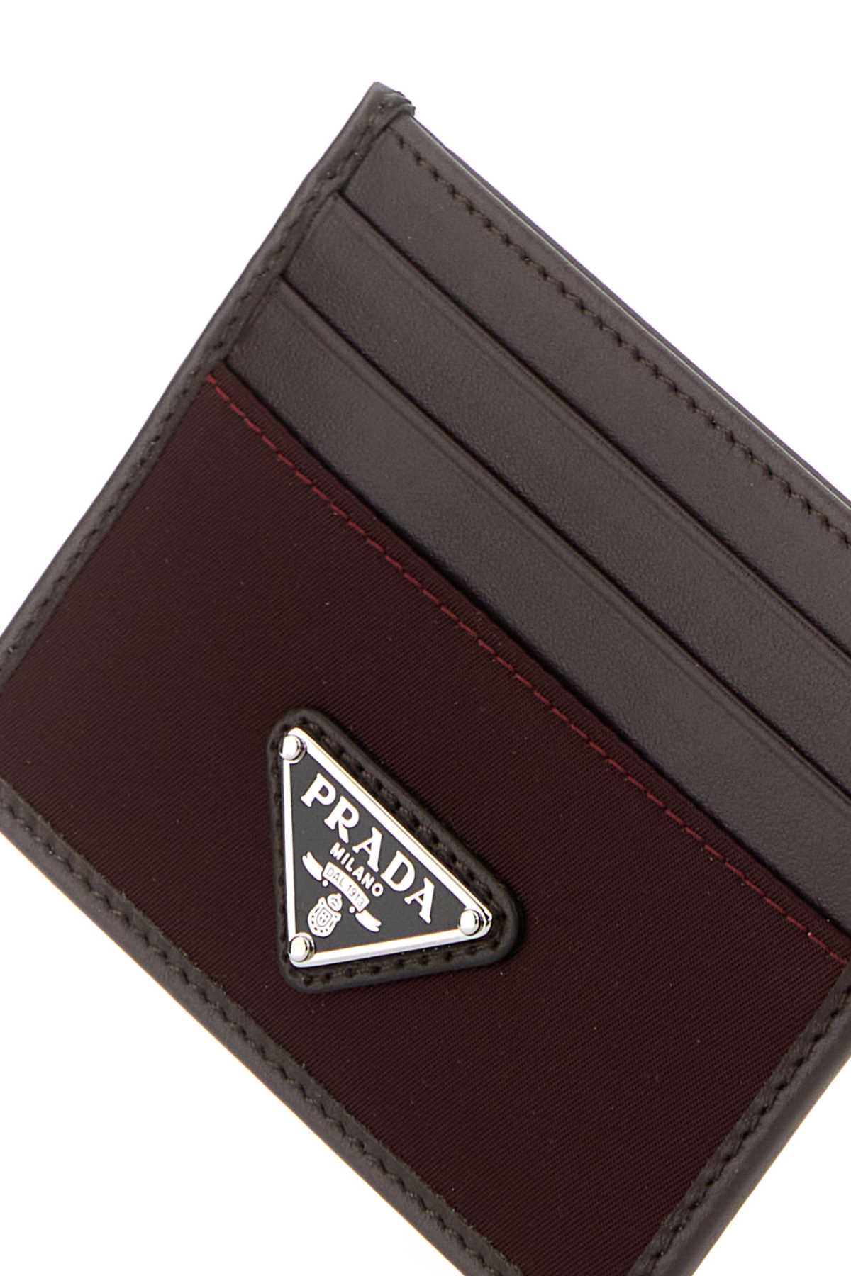 Prada Logo-Stamped Calf Leather Card Case — Burgundy, view 4