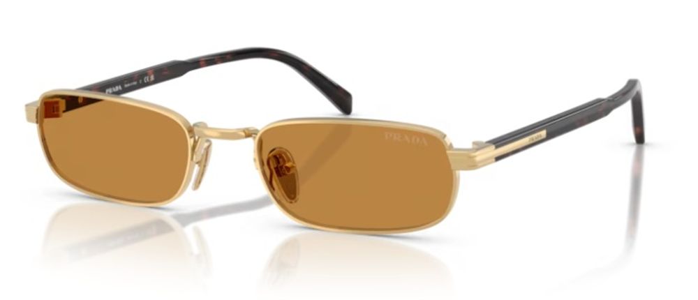 Prada Eyewear SPRB54 Rectangular Metal Frame Sunglasses — Gold by Prada Eyewear