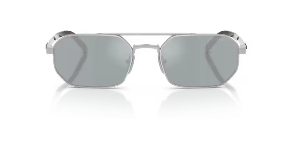 Prada Eyewear SPRD53C055E1BC Logo Rectangle Frame Sunglasses — Chrome by Prada Eyewear