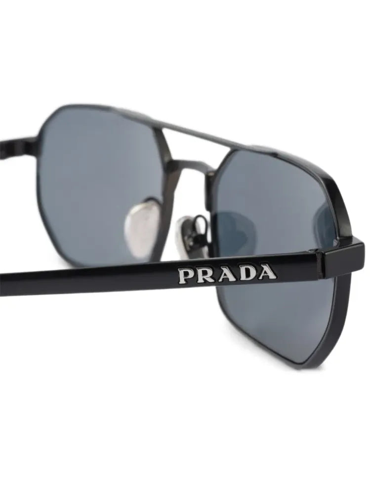 Prada Eyewear SPRD53C055E7AB Metal Rectangle Sunglasses — Black, view 3