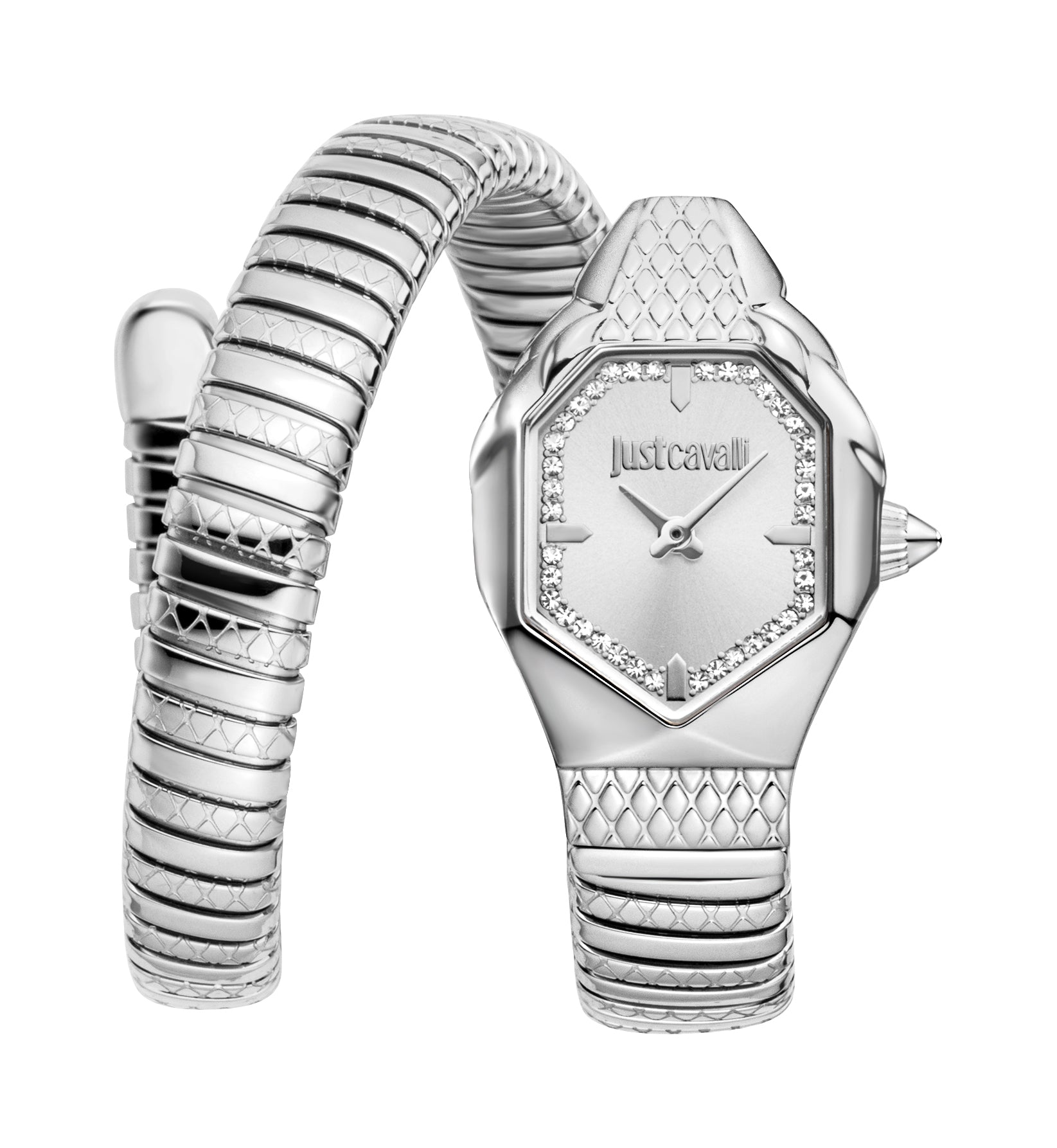 Preloved - Just Cavalli Snake-Embossed Silver Watch — Silver by Preloved - Just Cavalli
