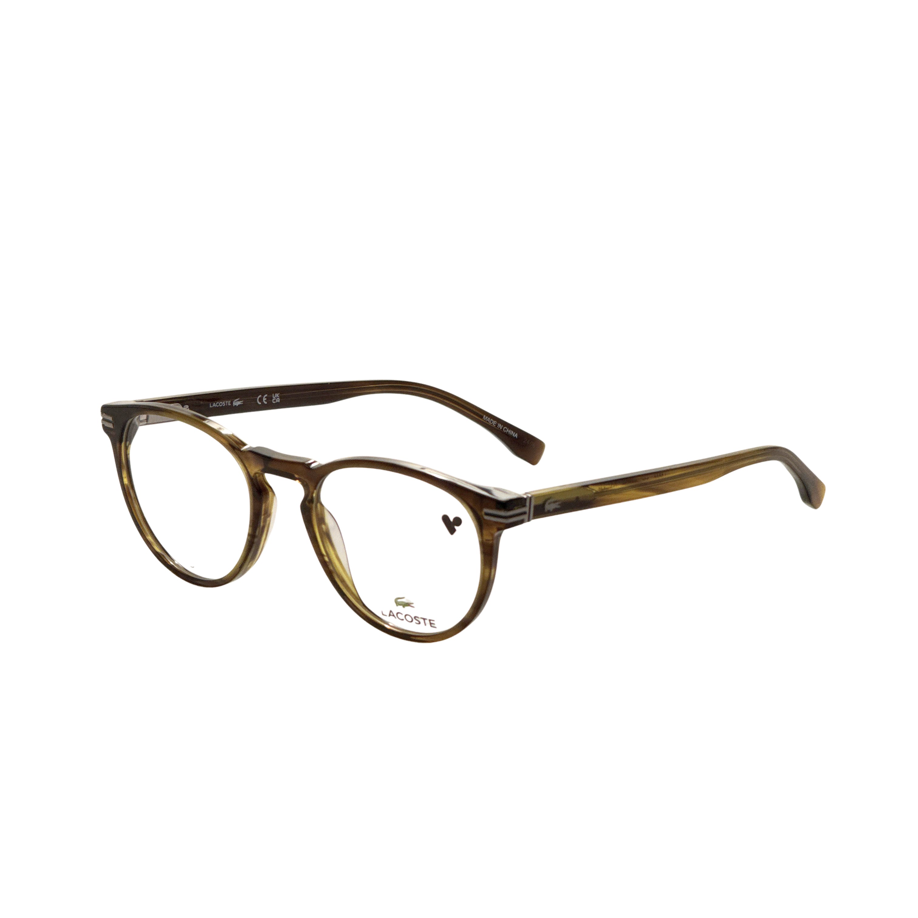 Preloved - Lacoste L296627550 Striped Khaki Eyeglasses — Brown by Preloved - Lacoste