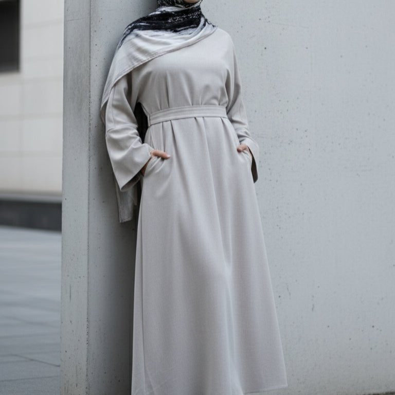 Premium Linen Effect Pullover Abaya with Pockets (MA341), view 2
