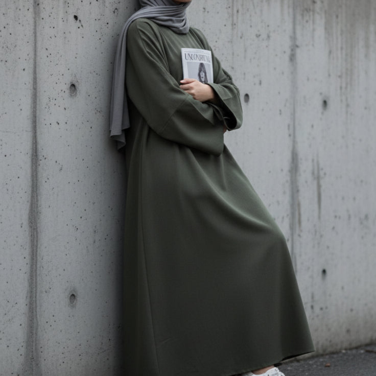 Premium Linen Effect Pullover Abaya with Pockets (MA341), view 3