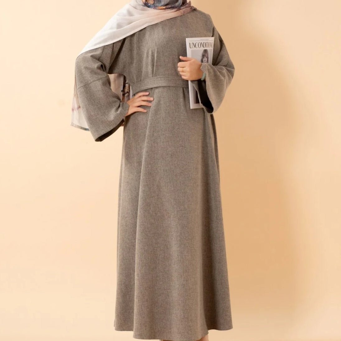 Premium Linen Effect Pullover Abaya with Pockets (MA341), view 8