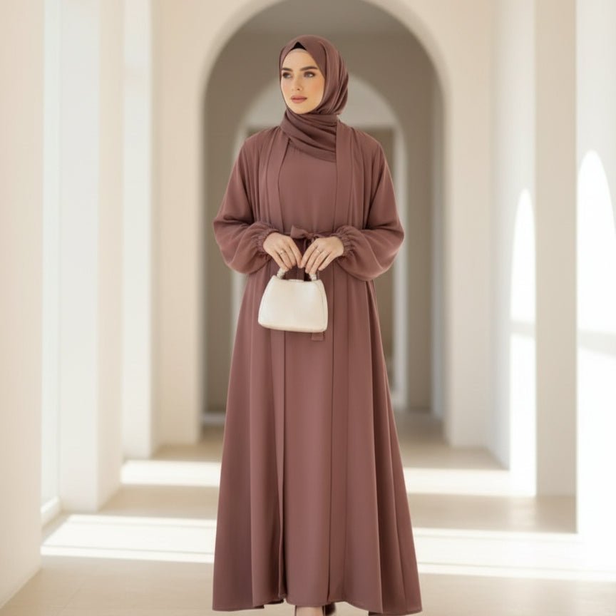 Premium Nida Zoom Open Abaya 3-Piece Set (MOA239), view 2