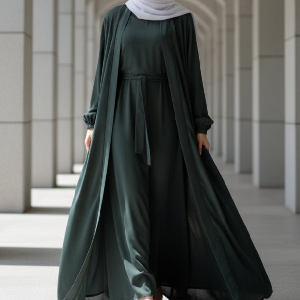 Premium Nida Zoom Open Abaya 3-Piece Set (MOA239), view 3