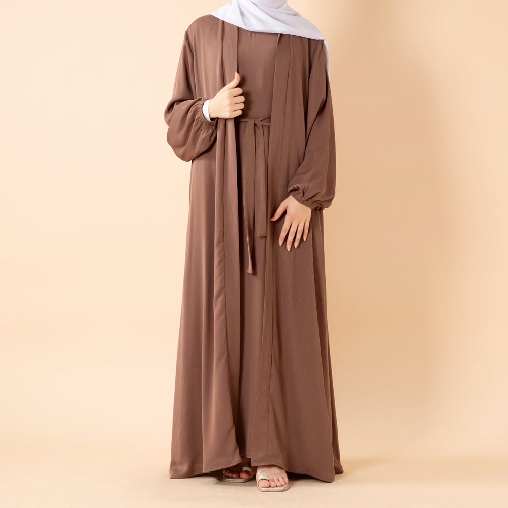 Premium Nida Zoom Open Abaya 3-Piece Set (MOA239), view 6
