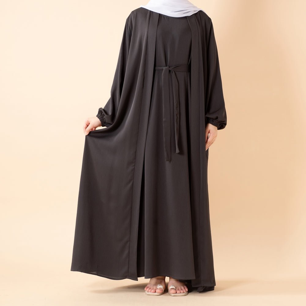 Premium Nida Zoom Open Abaya 3-Piece Set (MOA239), view 7