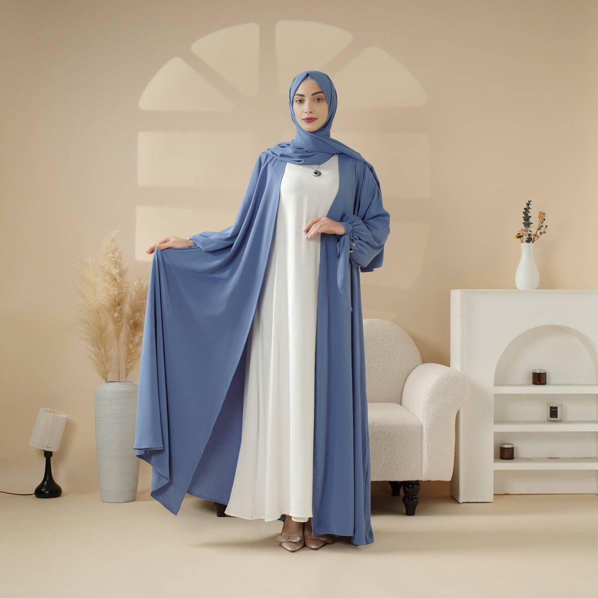 Premium Ribbon Sleeve Abaya: An Elegant Four-piece Abaya Set (MOA105) by Mariam's Collection