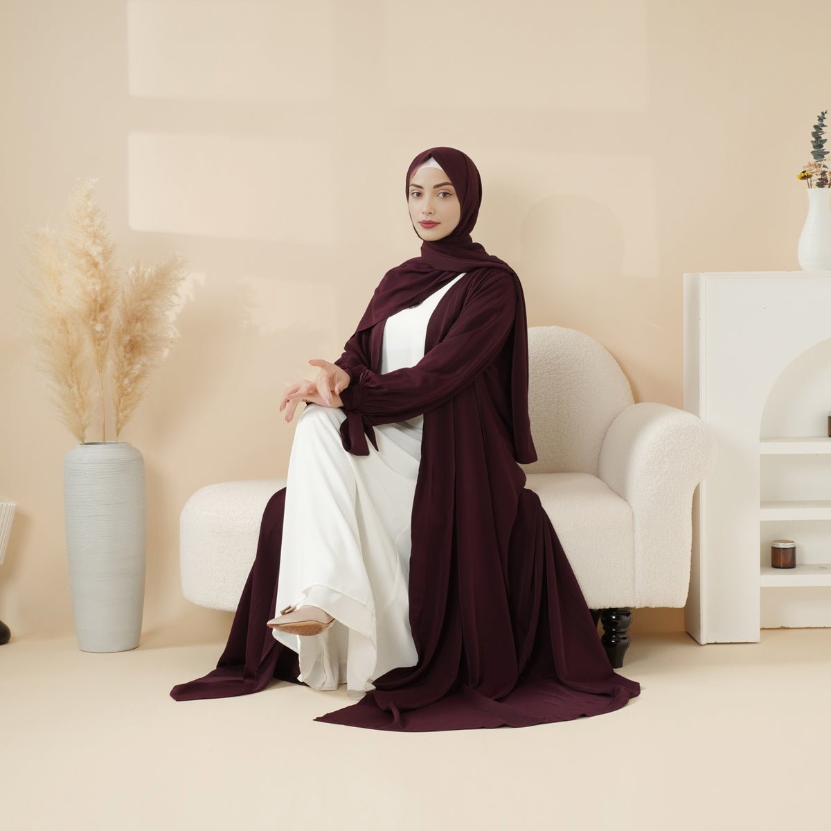 Premium Ribbon Sleeve Abaya: An Elegant Four-piece Abaya Set (MOA105), view 2