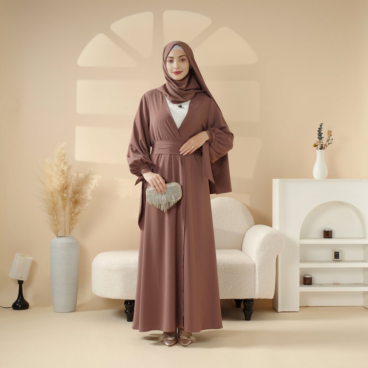 Premium Ribbon Sleeve Abaya: An Elegant Four-piece Abaya Set (MOA105), view 3