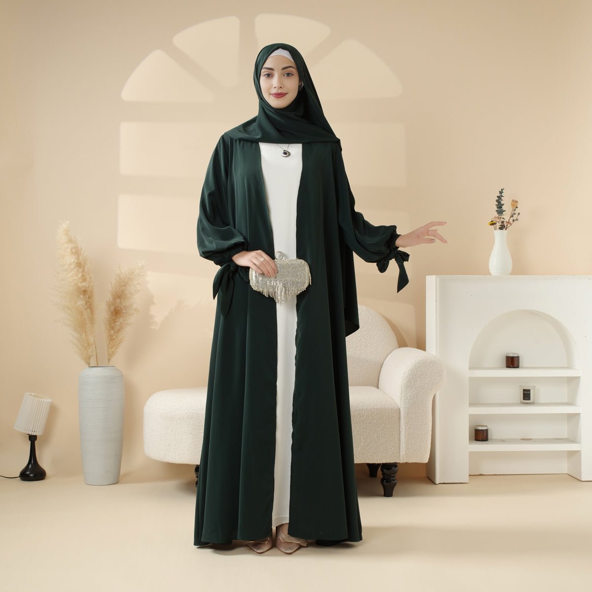 Premium Ribbon Sleeve Abaya: An Elegant Four-piece Abaya Set (MOA105), view 4