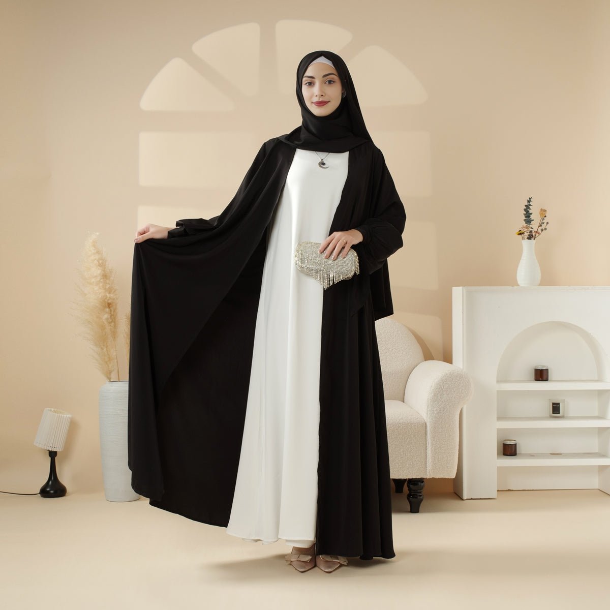 Premium Ribbon Sleeve Abaya: An Elegant Four-piece Abaya Set (MOA105), view 5