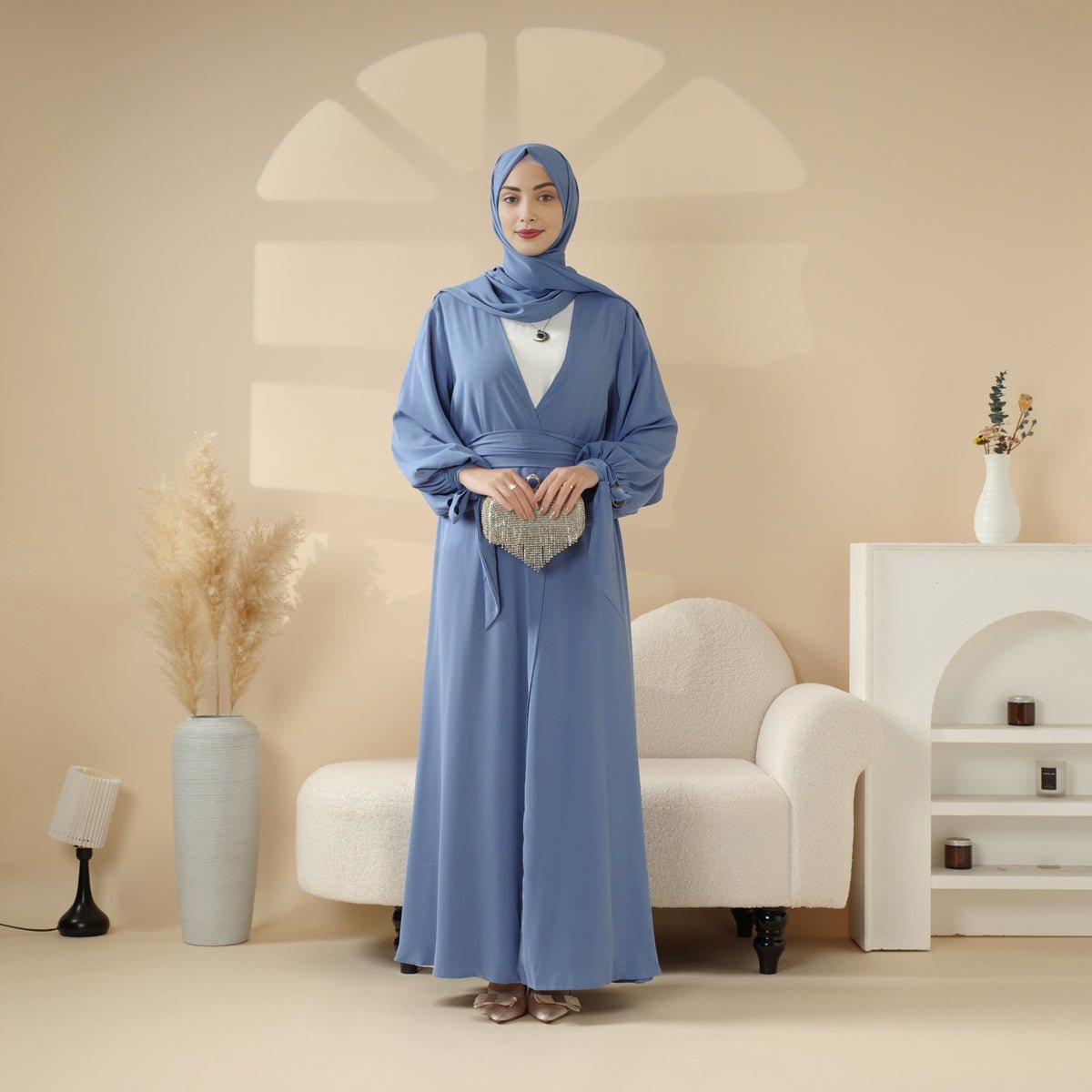 Premium Ribbon Sleeve Abaya: An Elegant Four-piece Abaya Set (MOA105), view 6