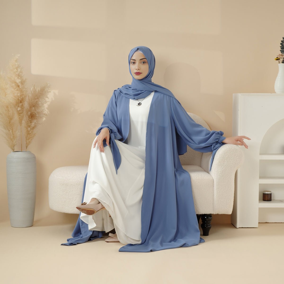 Premium Ribbon Sleeve Abaya: An Elegant Four-piece Abaya Set (MOA105), view 8