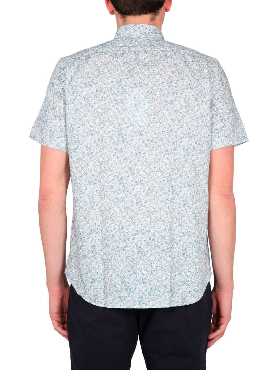 Ps Paul Smith Wave Print Organic Cotton Shirt — Blue, view 3